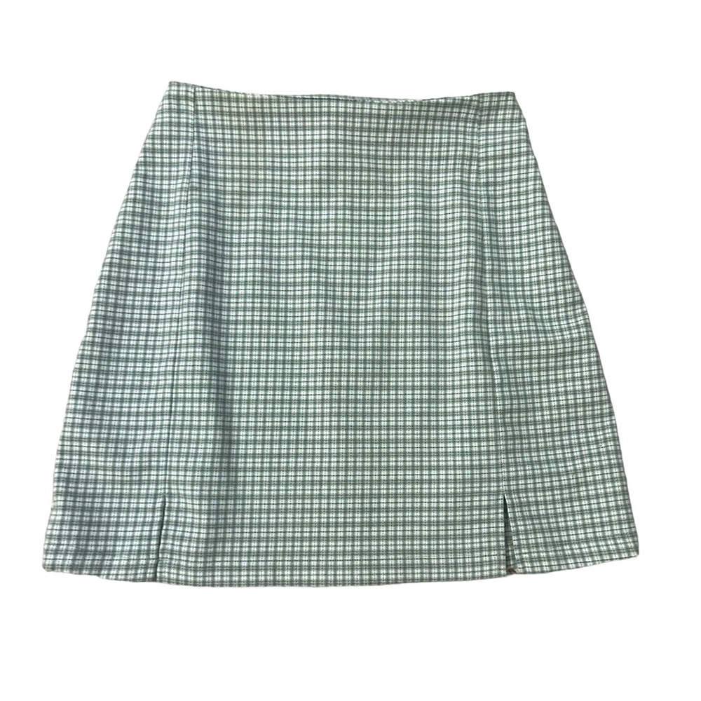 Brandy Melville Green & White Plaid Fitted Mini Skirt Women’s OS